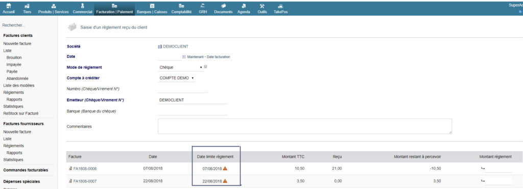 Dolibarr date limite règlement