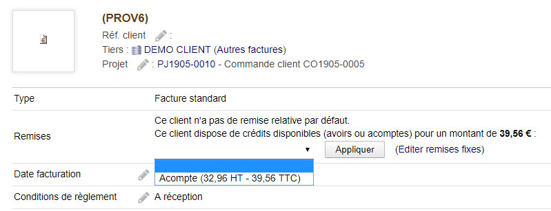 Déduire un acompte sur une facture dans Dolibarr