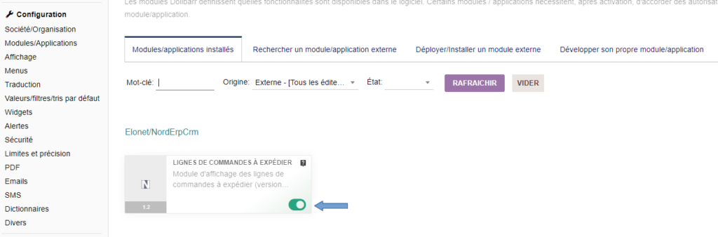 Activer un module dans Dolibarr