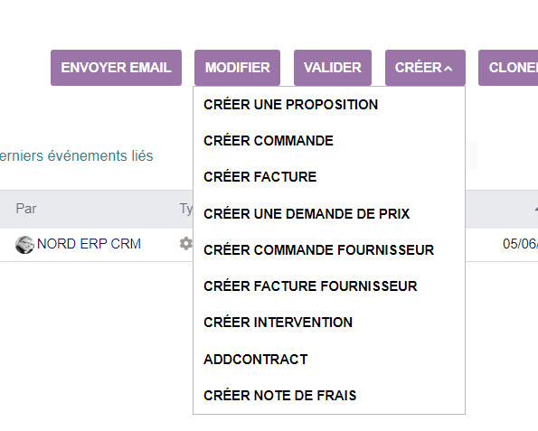 Actions rapide depuis un projet en Dolibarr Version18