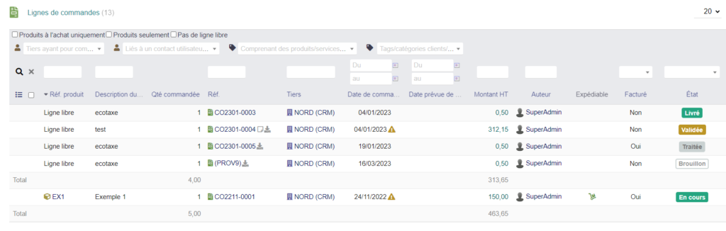 Nouveauté Dolibarr Version 18 lignes de commandes